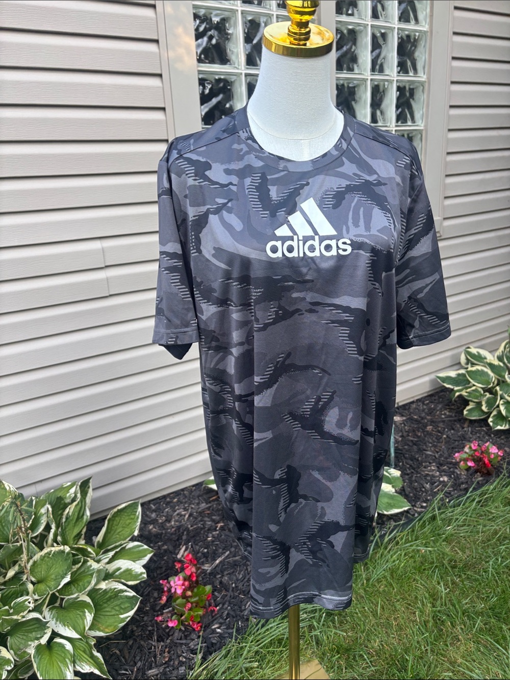 adidas Gray and Black Camo Short Sleeve Tee